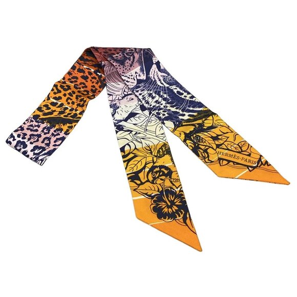 Auth HERMES Twilly - Orange Multi Scarf - Picture 1 of 4